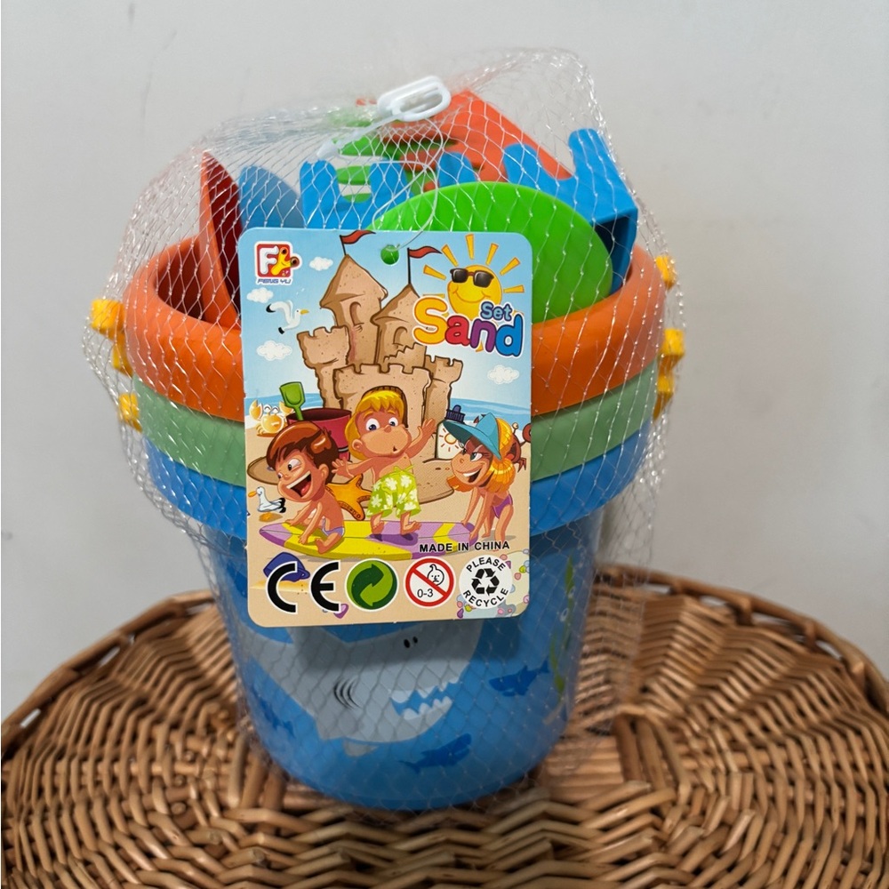 Kids Sand Play Bucket Set - Blue, Orange & Green